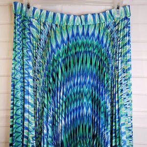 Vibrant Blue Green Chicos Pleated Maxi Skirt womens M Pull On Medium L large